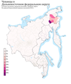 Расселение чуванцев в ДФО по городским и сельским поселениям в %, перепись 2010 г.