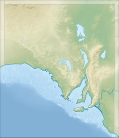 Mapa konturowa Australii Południowej, po prawej nieco na dole znajduje się punkt z opisem „Yorke”