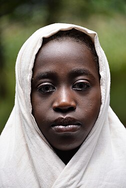 Retrato de uma jovem do povo welayta, um grupo étnico no sul da Etiópia. Segundo a estimativa mais recente (2017), a população de Wolayta é de 5,83 milhões. A língua dos welaytas, conhecida como wolaytta, pertence ao ramo omótico da família linguística afro-asiática. Apesar de sua pequena população, o povo welayta influenciou amplamente a música, a dança e a culinária nacionais na Etiópia. (definição 4 016 × 4 016)