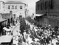 פרשים נושאי רומח צועדים בחיפה לאחר כיבוש חיפה בספטמבר 1918