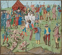 Ejecución de prisioneros cristianos tras la Batalla de Nicópolis, atribuido al Maestro del libro de oraciones de Dresde.