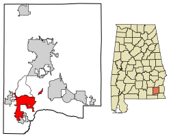 Location of Daleville in Dale County, Alabama.