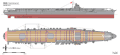 A Sókaku osztályú japán Sókaku repülőgép-hordozó jellegrajza. Vízkiszorítás: 25 675 t sztenderd, 32 105 t maximális, hossz: 257.5 m, repülőcsoport a csata idején: 21 db A6M Zero vadászgép, 20 db Aicsi D3A zuhanóbombázó, 19 db B5N torpedóvető/bombázó.[1]