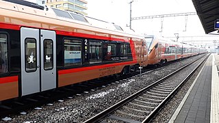Südostbahn RABe 526 (Traverso) as Voralpen-Express at the station