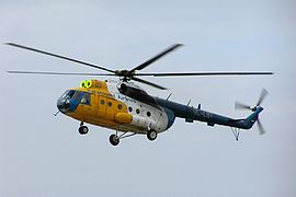 A Paramount Airlines Mil Mi-8 at Freetown Lungi Airport, arriving from Mammy Yoko Heliport in Freetown.