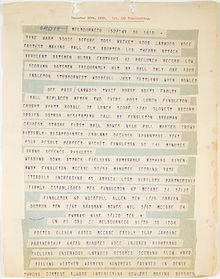 Photograph shows telegrams describing the events of the first day of the second test.