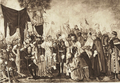 Hołd krzyżaków gałęzi inflanckiej w Pozwolu 1557 r., obraz Maurycego Gottlieba, XIX w.