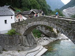 Stone bridge in Arvigo village in Calanca