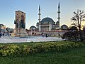 Mosque with Taksim Monument in the foreground