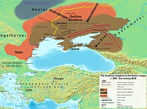 بیشینه گسترش دولت سکایی در استپ پونتیک-خزز (600–ح. ۲۰۰ BC)