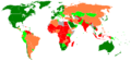 World map of the Ease of Doing Business Index. Green nations rank higher, red nations lower. Each color represent one quartile of the ranked nations.