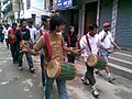 Gunla Bajan band of Nyata in procession.