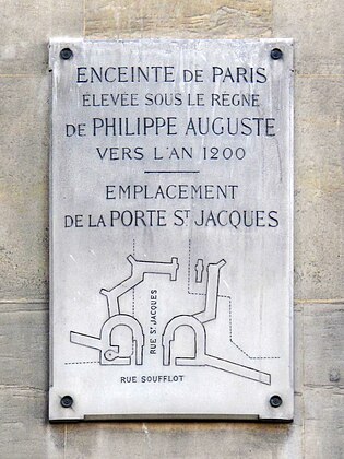 Plaque au no 172 rappelant l'emplacement de la porte Saint-Jacques