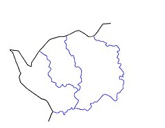 Mapa konturowa kraju karlowarskiego, blisko centrum na lewo u góry znajduje się punkt z opisem „Kraslice”