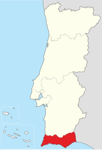 Algarve bölgesini gösteren Portekiz haritası