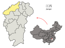 Location of Jiujiang City jurisdiction in Jiangxi