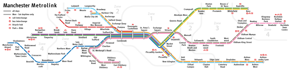 Schemaplan der Straßenbahn in Manchester