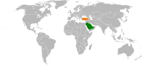 Mapa indicando localização do Arábia Saudita e da Turquia.