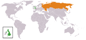 Mapa indicando localização do Reino Unido e da Rússia.