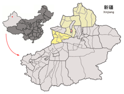 Location of Kuytun City (red) within Ili Prefecture (yellow) and Xinjiang
