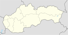 Mapa konturowa Słowacji, blisko centrum na lewo u góry znajduje się punkt z opisem „Martin”