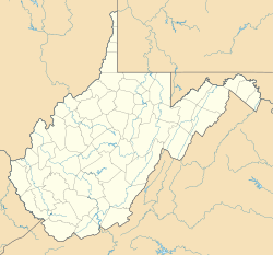 A county map of the U.S. state of West Virginia with the location of Hebron Church highlighted with a red dot