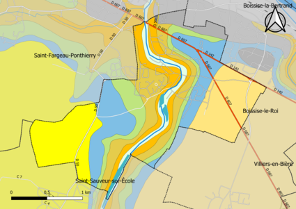 Carte montrant en couleurs le zonage géologique simplifié d'une commune