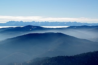 Blick von der Mogielica mit Tatra im Hintergrund