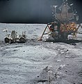 Image 13Apollo 16 LEM Orion, the Lunar Roving Vehicle and astronaut John Young (1972) (from Space exploration)