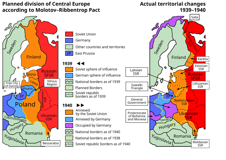 1939-1940-cı illərdə Mərkəzi Avropada planlanan və aktual ərazi dəyişiklikləri