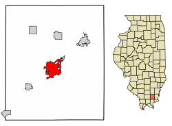 Location of Harrisburg in Saline County, Illinois