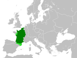 Zapadna Frančka unutar Evrope nakon Verdenskog sporazuma iz 843.