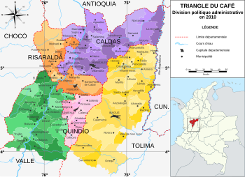 Carte de l’Eje cafetero, "triangle du café" dans le centre-ouest de la Colombie.