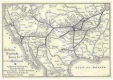 1891 Atchison, Topeka & Santa Fe Railway route map from Grain Dealers and Shippers Gazetteer.
