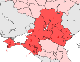 Carte du district fédéral du Sud présentant le découpage en sujets fédéraux