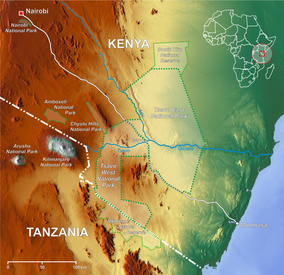 Map showing the location of Tsavo West National Park