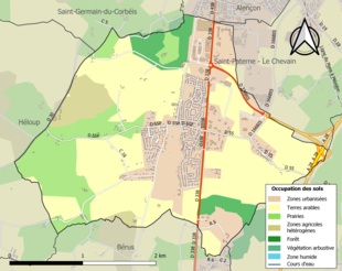 Carte en couleurs présentant l'occupation des sols.