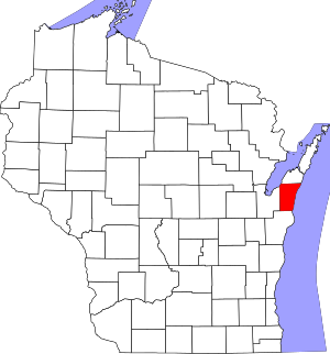 Map of Wisconsin highlighting Kewaunee County