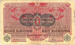 1 krone banknote, overprinted Deutschösterreich