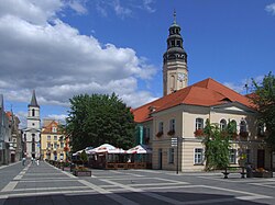Zielona Góran kaupungintalo ja keskusaukio.