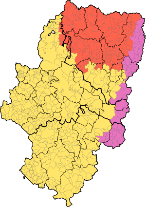 Поширення арагонської мови в Арагоні (позн. червоним)