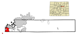 Lage von Littleton im Arapahoe County (unten) und in Colorado (oben)