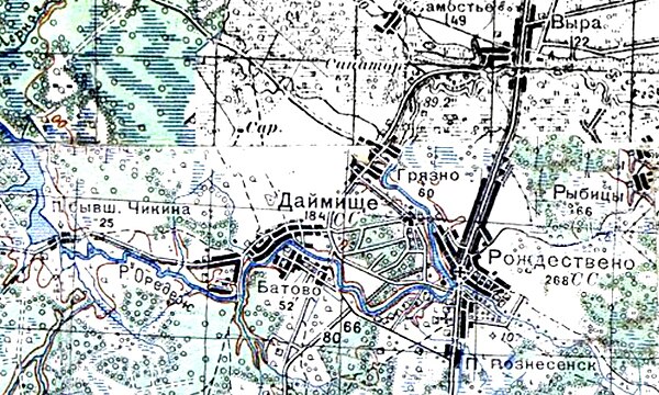 Деревня Даймище на карте 1940 года