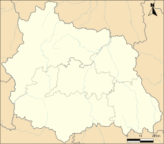 Mapa konturowa Puy-de-Dôme, blisko centrum na dole znajduje się punkt z opisem „Sallèdes”