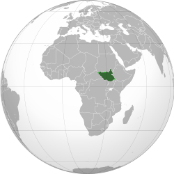 ประเทศซูดานใต้อยู่ในสีเขียวเข้ม ดินแดนพิพาทอยู่ในสีเขียวอ่อน