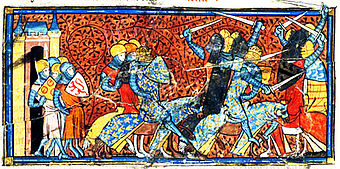Zeitgenössische Darstellung einer Schlacht zwischen fränkischen und normannischen Rittern