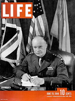 Kesäkuun 1944 lehden kansi, jossa kuvassa Dwight D. Eisenhower pian Normandian maihinnousun jälkeen.