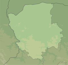 Mapa konturowa obwodu wołyńskiego, blisko centrum na dole znajduje się punkt z opisem „źródło”, natomiast blisko górnej krawiędzi po prawej znajduje się punkt z opisem „ujście”
