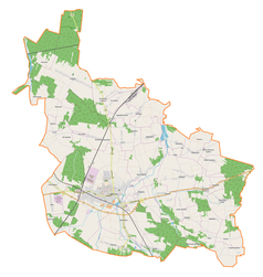 Mapa konturowa gminy Opoczno, blisko centrum na dole znajduje się punkt z opisem „Opoczno”