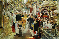 Venäjän keisari Nikolai II voidellaan pyhällä öljyllä kruunajaisissaan 1897.